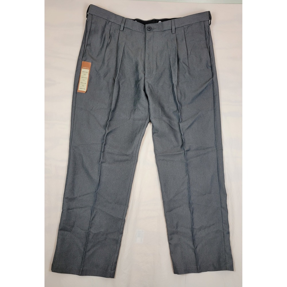 Haggar Cool 18 Performance Mens Pleated Dress Pants 42x30 Graphite Grey New